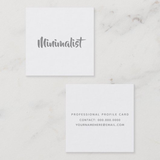 minimalistisch elegant cool grijs script op wit vierkante visitekaartje (Voorkant / Achterkant)