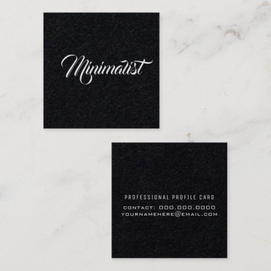 minimalistisch elegant cool script op zwart vierkante visitekaartje (Voorkant / Achterkant)