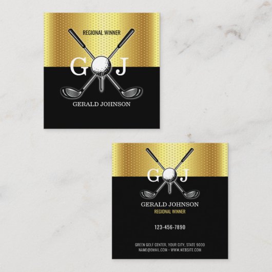 Minimalistisch Elegant Custom Golf Monogram Ontwer Vierkante Visitekaartje (Voorkant / Achterkant)
