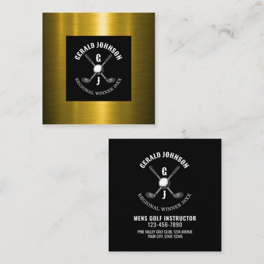 Minimalistisch Elegant Custom Golf Monogram Ontwer Vierkante Visitekaartje (Voorkant / Achterkant)