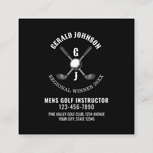 Minimalistisch Elegant Custom Golf Monogram Ontwer Vierkante Visitekaartje (Achterkant)