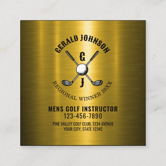 Minimalistisch Elegant Custom Golf Monogram Ontwer Vierkante Visitekaartje (Achterkant)