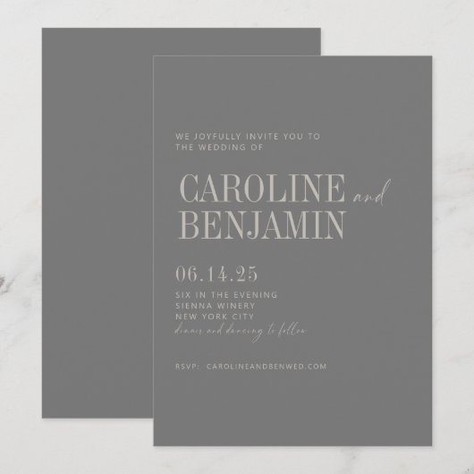 Minimalistisch Elegant Dark Taupe Script Weddensch Kaart (Voorkant / Achterkant)