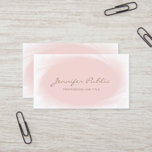 Minimalistisch Elegant Design Blush Roze Goud Tren Visitekaartje (Voorkant / Achterkant in situ)