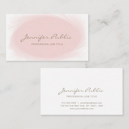 Minimalistisch Elegant Design Blush Roze Goud Tren Visitekaartje (Voorkant / Achterkant)