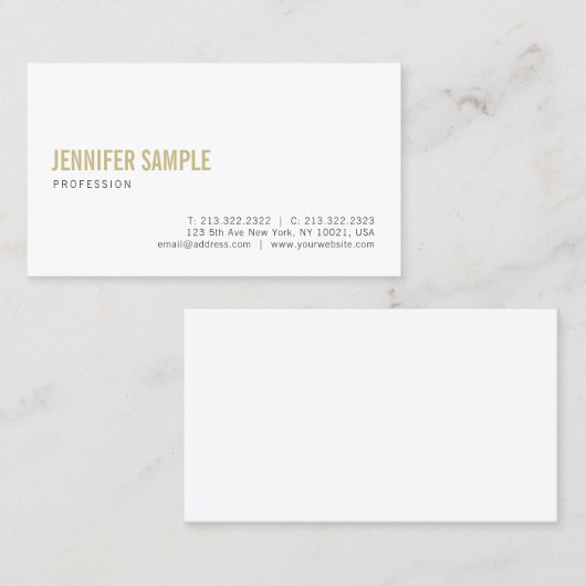 Minimalistisch elegant design Gold White Plain Tre Visitekaartje (Voorkant / Achterkant)