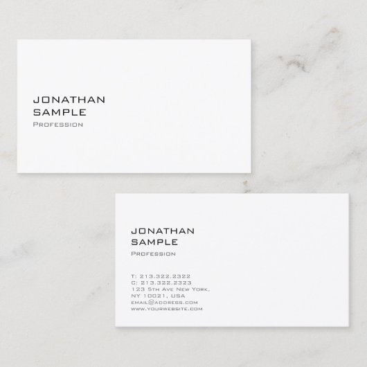 Minimalistisch elegant design Trendy White Plain Visitekaartje (Voorkant / Achterkant)
