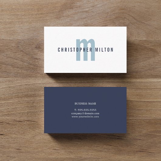 Minimalistisch Elegant Donker Blauwe Monogram Cons Visitekaartje
