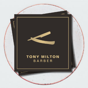 Minimalistisch elegant donkerbruin, goudkleurig vierkante visitekaartje