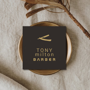 Minimalistisch elegant donkerbruin, goudkleurig vierkante visitekaartje