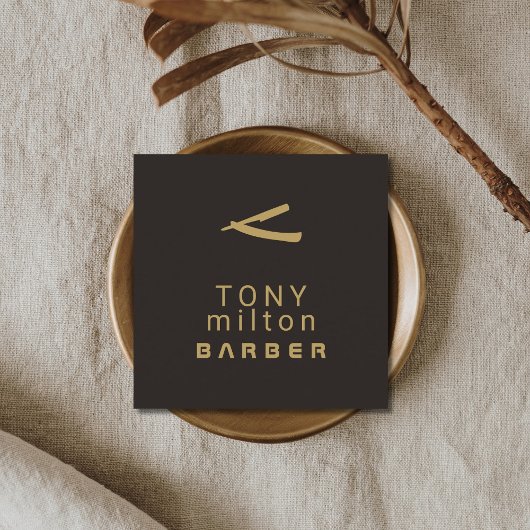 Minimalistisch elegant donkerbruin, goudkleurig vierkante visitekaartje