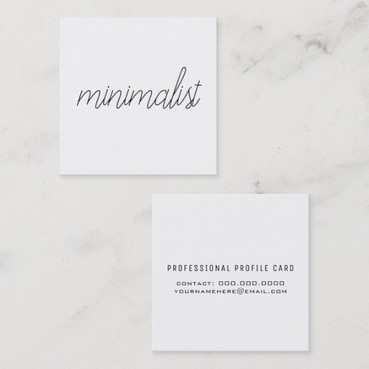 Minimalistisch elegant dunne script op wit vierkante visitekaartje (Voorkant / Achterkant)