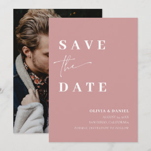 Minimalistisch Elegant Dusty Pink Photo Save the D Kaart