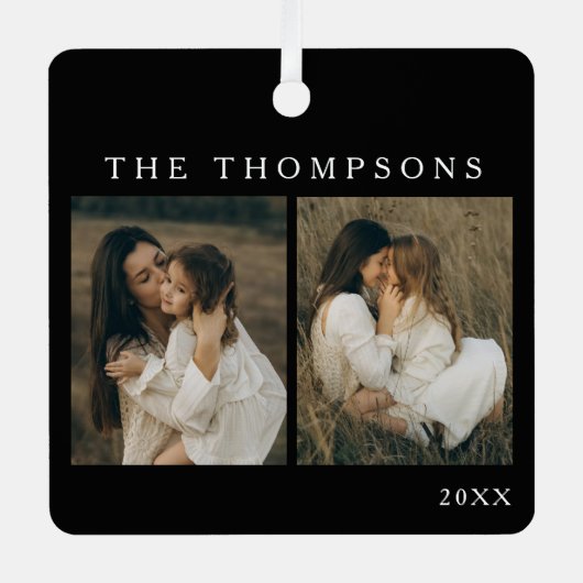 Minimalistisch Elegant Eenvoudig 4 Foto Zwart Kers Metalen Ornament (Voorkant)