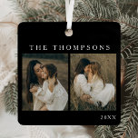 Minimalistisch Elegant Eenvoudig 4 Foto Zwart Kers Metalen Ornament<br><div class="desc">Vier het seizoen met tijdloze elegantie met behulp van dit minimalistische elegante eenvoudige 4-foto zwarte kerstmetalen Ornament. Ontworpen voor degenen die zowel stijl als sentiment waarderen, heeft dit ornament een strakke zwarte achtergrond die vier van je favoriete foto's prachtig lijsten, waardoor een gepersonaliseerde collage ontstaat die kostbare herinneringen vastlegt. Dit...</div>