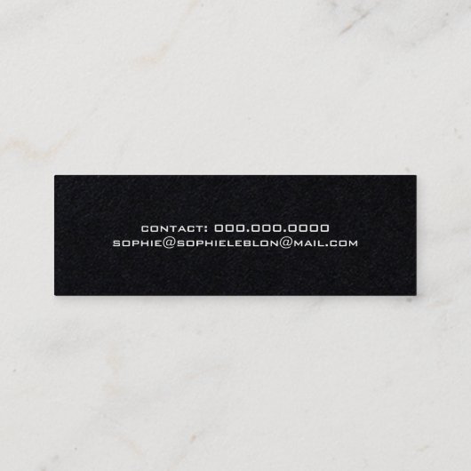 Minimalistisch elegant eenvoudig premium zwart mini visitekaartje (Achterkant)