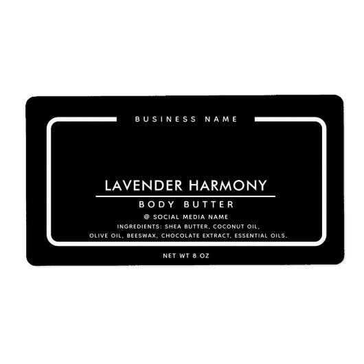 Minimalistisch elegant, eenvoudig zwart wit etiket (Voorkant)