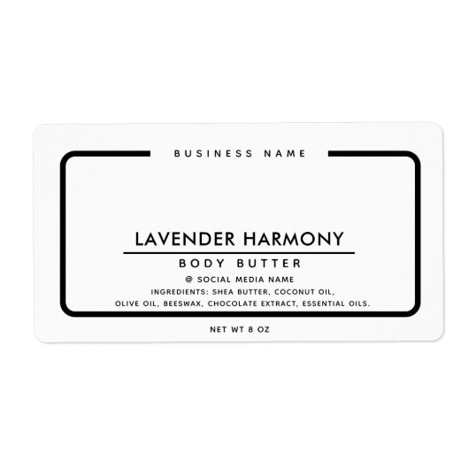 Minimalistisch elegant, eenvoudig zwart wit etiket (Voorkant)