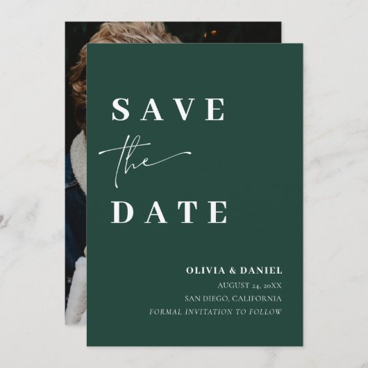 Minimalistisch Elegant Emerald Green Save the Date Kaart (Voorkant / Achterkant)