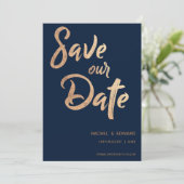 Minimalistisch Elegant Faux Roos Gold Wedding Save The Date (Staand voorkant)
