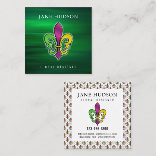 Minimalistisch Elegant Fleur De Lis-ontwerp Vierkante Visitekaartje (Voorkant / Achterkant)