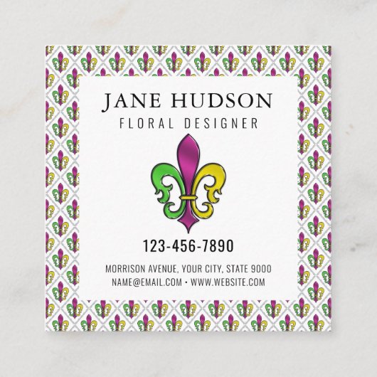 Minimalistisch Elegant Fleur De Lis-ontwerp Vierkante Visitekaartje (Achterkant)