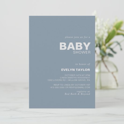 Minimalistisch Elegant Foral Blue Baby shower Kaart (Staand voorkant)