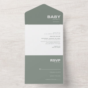 Minimalistisch Elegant Foral Green Baby shower All In One Uitnodiging