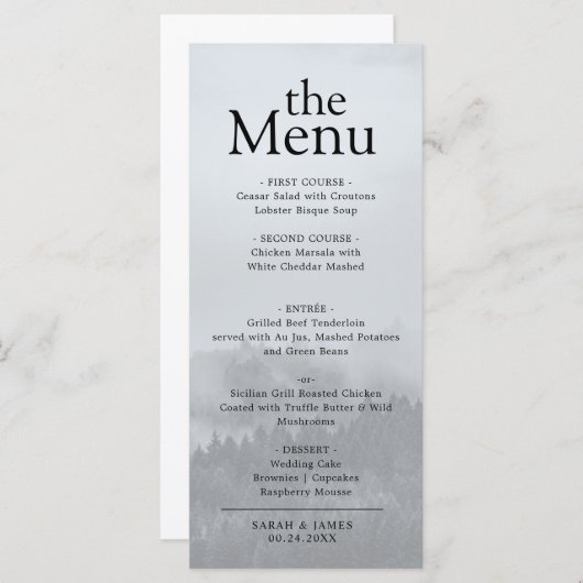 Minimalistisch Elegant Forest Woodland Dinner Menu (Voorkant / Achterkant)
