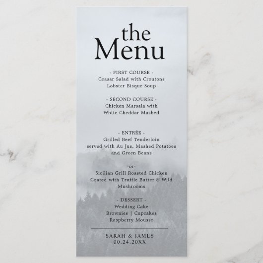 Minimalistisch Elegant Forest Woodland Dinner Menu (Voorkant)