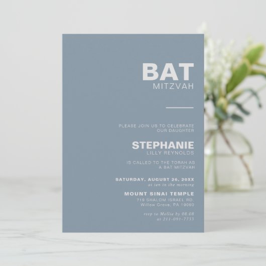 Minimalistisch elegant formaal blauw bat Mitzvah Kaart (Staand voorkant)