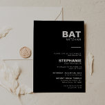 Minimalistisch elegant formaal zwart bat Mitzvah Kaart<br><div class="desc">Deze minimalistische elegante formele zwarte vleermuis mitzvah-uitnodiging is perfect voor een eenvoudige religieuze feestdag. Het ontwerp heeft een mooi lettertype op een zwarte achtergrond om uw evenement te verfraaien.</div>