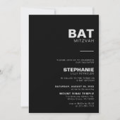 Minimalistisch elegant formaal zwart bat Mitzvah Kaart (Voorkant)
