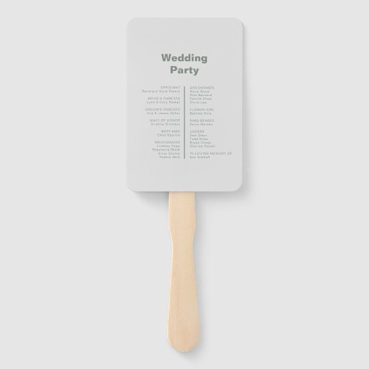 Minimalistisch Elegant Formal Green Wedding Progra Handwaaier (Achterkant)