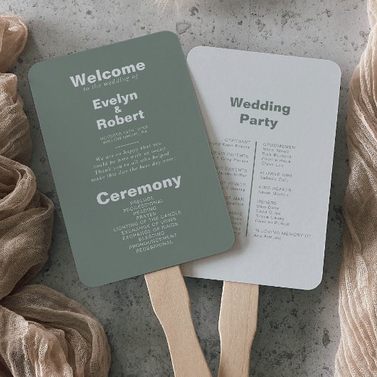 Minimalistisch Elegant Formal Green Wedding Progra Handwaaier