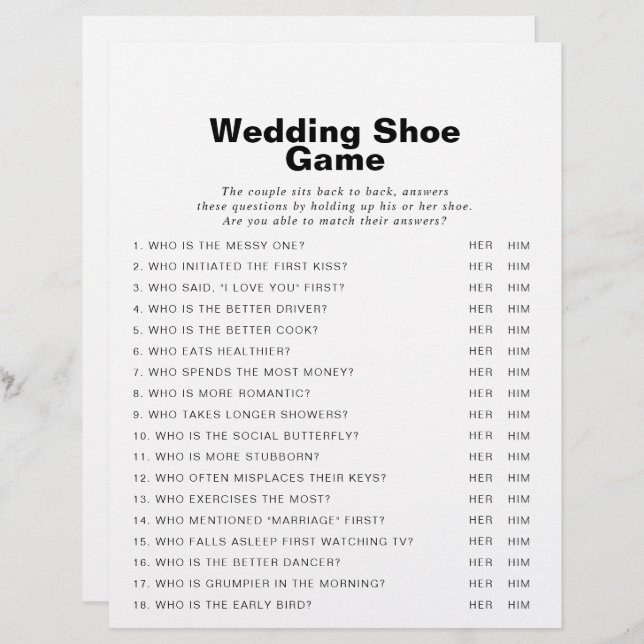 Minimalistisch Elegant Formal Wedding Shoe Game (Voorkant / Achterkant)