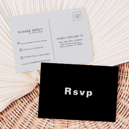 Minimalistisch elegant formeel zwart huwelijk Rsvp Briefkaart