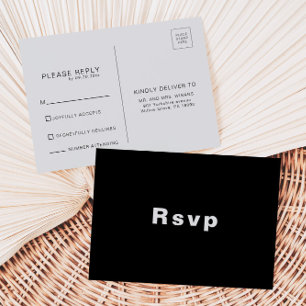 Minimalistisch elegant formeel zwart huwelijk Rsvp Briefkaart
