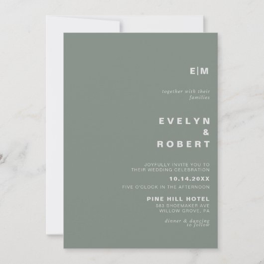 Minimalistisch Elegant Formele Initiaal Green Wedd Kaart (Voorkant)