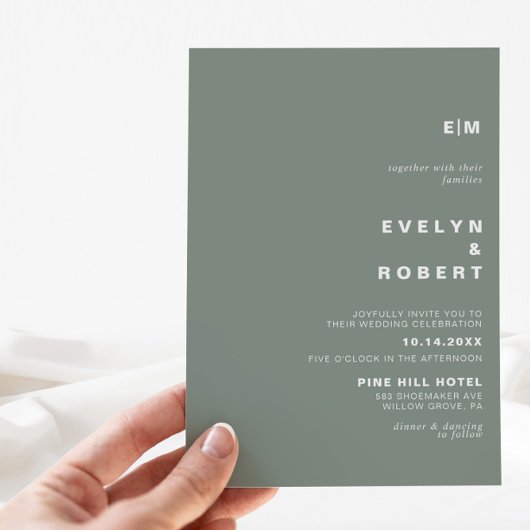 Minimalistisch Elegant Formele Initiaal Green Wedd Kaart