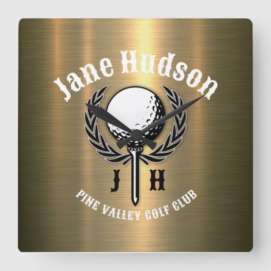 Minimalistisch Elegant Geborsteld Goud Golfontwerp Vierkante Klok (Voorkant)