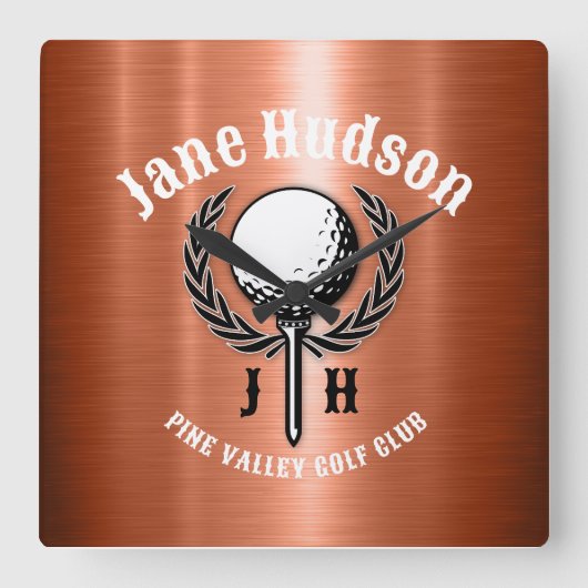 Minimalistisch Elegant Geborsteld Koper Golf Desig Vierkante Klok (Voorkant)