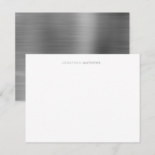 Minimalistisch elegant geborsteld metalen zilver g notitiekaartje (Voorkant / Achterkant)