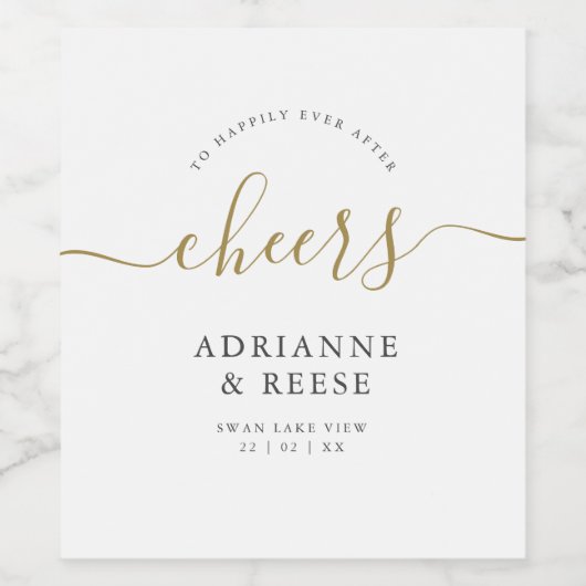 Minimalistisch Elegant Gold en Black Wedding Wijn Etiket (Enkel label)