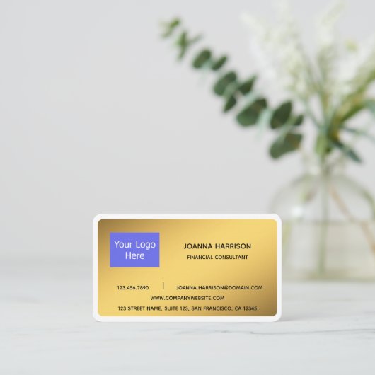 Minimalistisch Elegant Gold Logo Financial Consult Visitekaartje (Staand voorkant)
