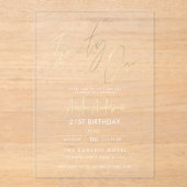 Minimalistisch Elegant Gold Script 21e verjaardag Acryl Uitnodigingen (Voorkant)