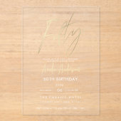 Minimalistisch Elegant Gold Script 50e verjaardag Acryl Uitnodigingen (Voorkant)