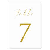 Minimalistisch Elegant Gold Script Table Number Kaart (Voorkant)