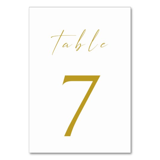 Minimalistisch Elegant Gold Script Table Number Kaart (Voorkant)