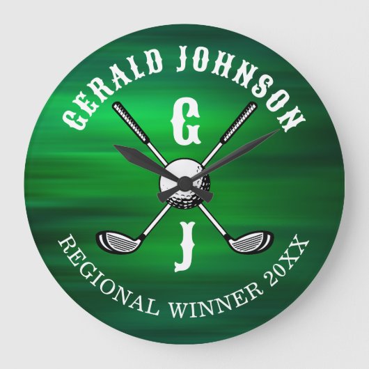 Minimalistisch Elegant Golf Monogram Ontwerp Grote Klok (Voorkant)